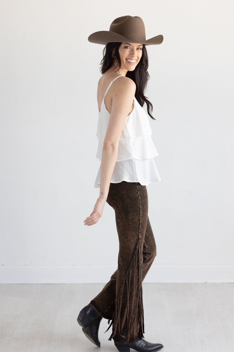 Brown Fringe Flare Leggings - Flea Style