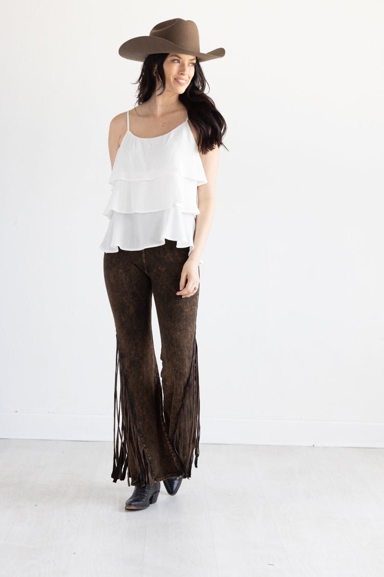 Brown Fringe Flare Leggings - Flea Style