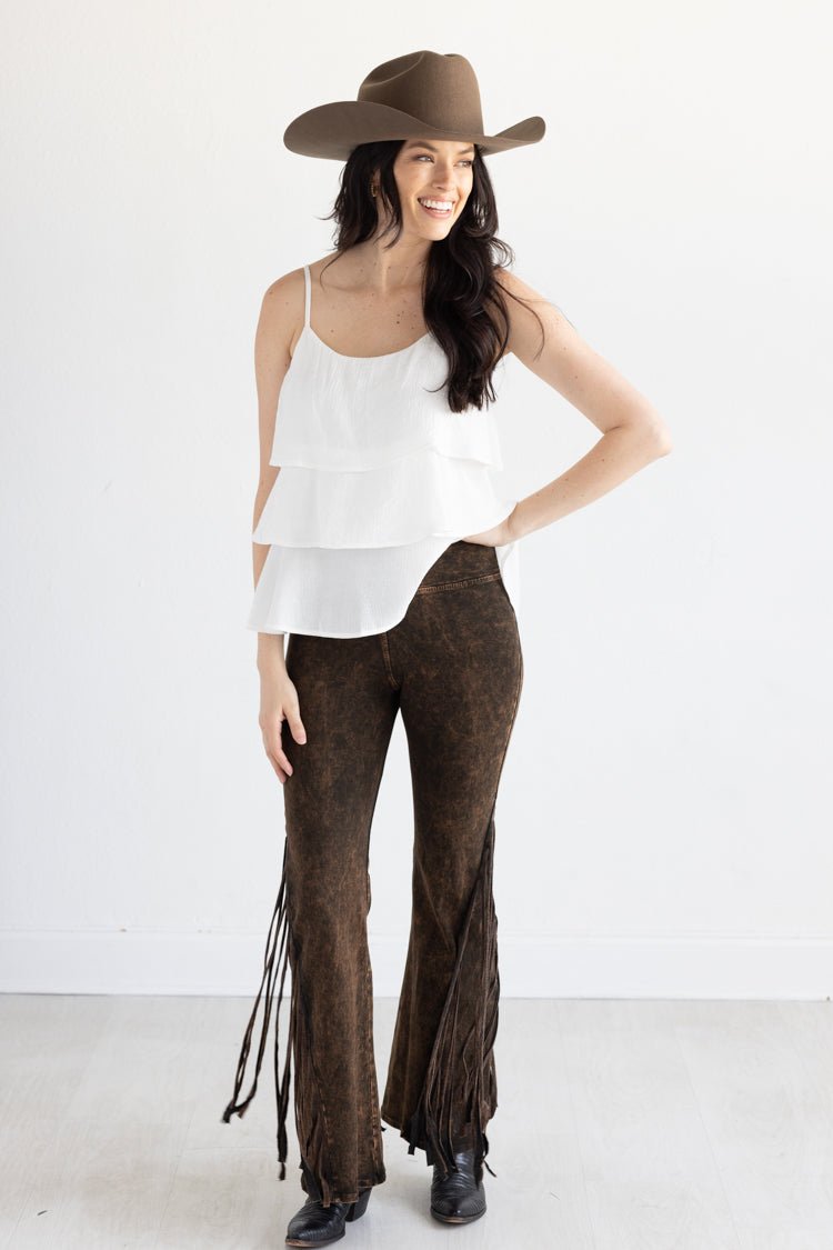 Brown Fringe Flare Leggings - Flea Style