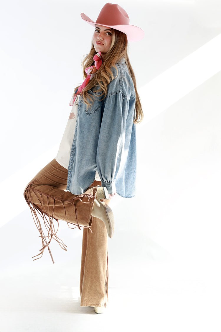 Camel Fringe Flare Leggings - Flea Style