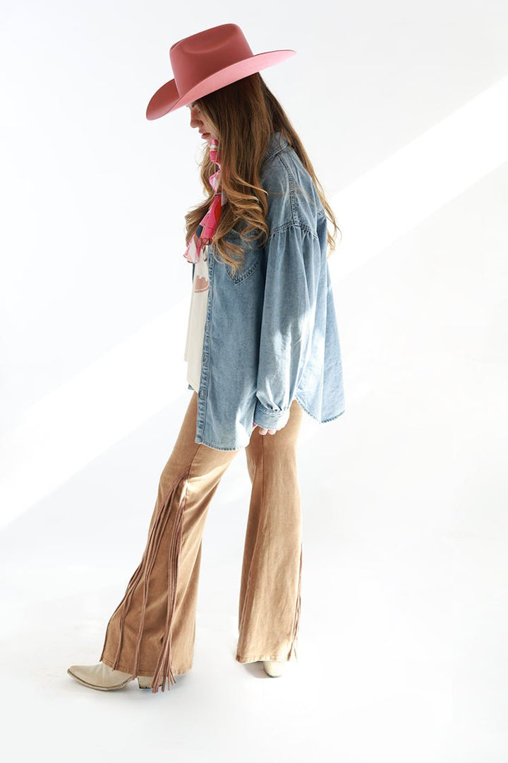 Camel Fringe Flare Leggings - Flea Style