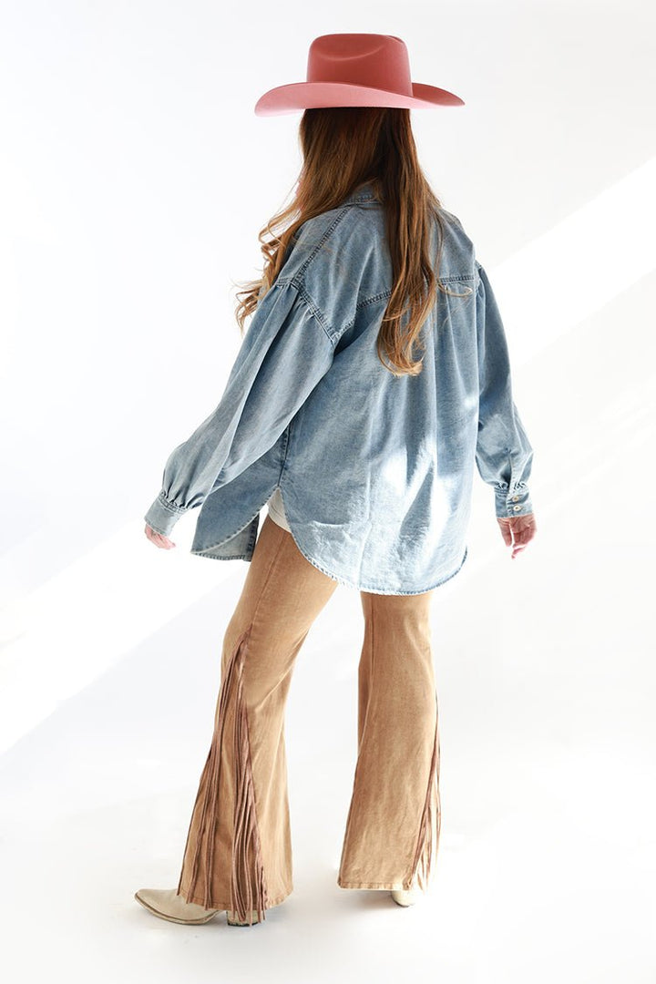 Camel Fringe Flare Leggings - Flea Style