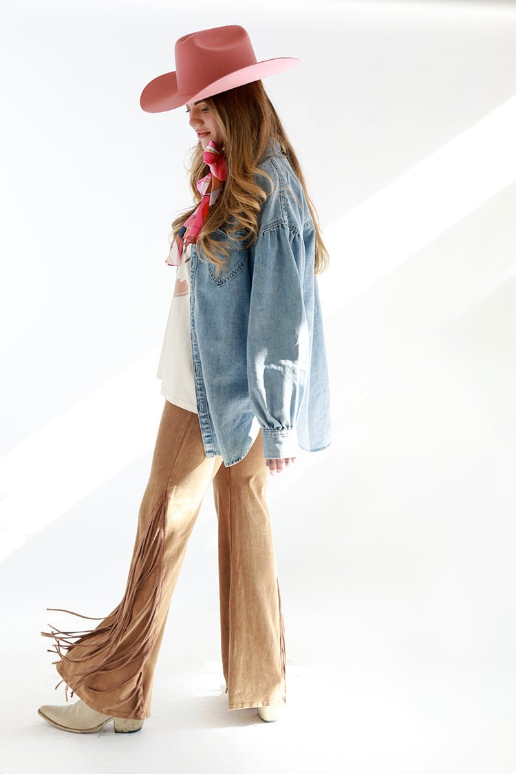 Camel Fringe Flare Leggings - Flea Style