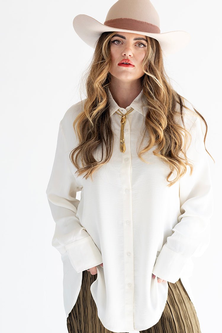 Classic Long Sleeve Ivory Button Down Blouse - Flea Style