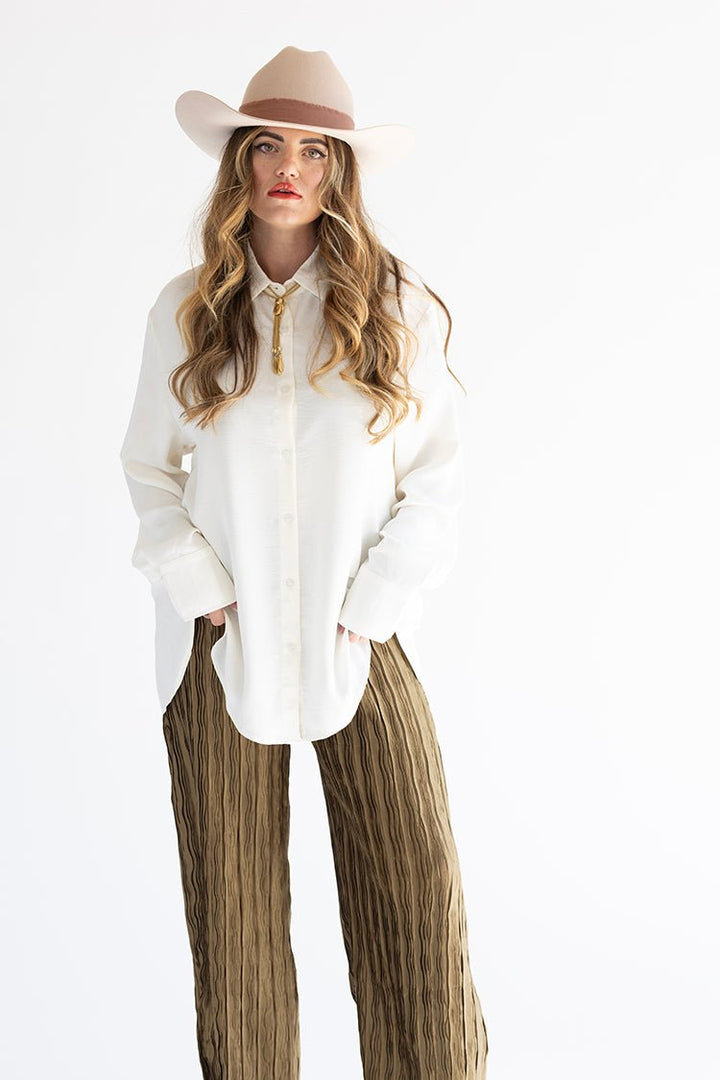 Classic Long Sleeve Ivory Button Down Blouse - Flea Style