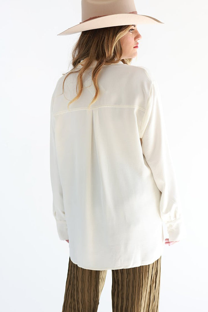 Classic Long Sleeve Ivory Button Down Blouse - Flea Style