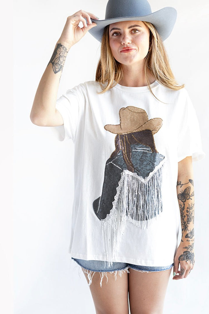 Cowgirl with Brunette Hair Bling Top - Flea Style