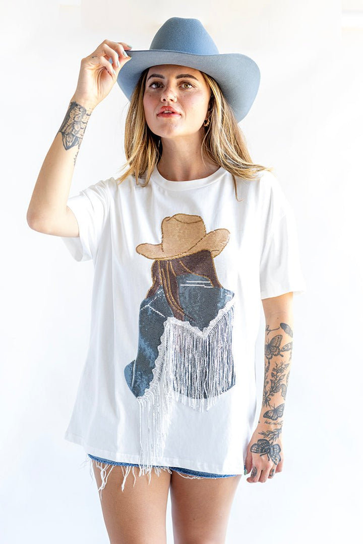 Cowgirl with Brunette Hair Bling Top - Flea Style