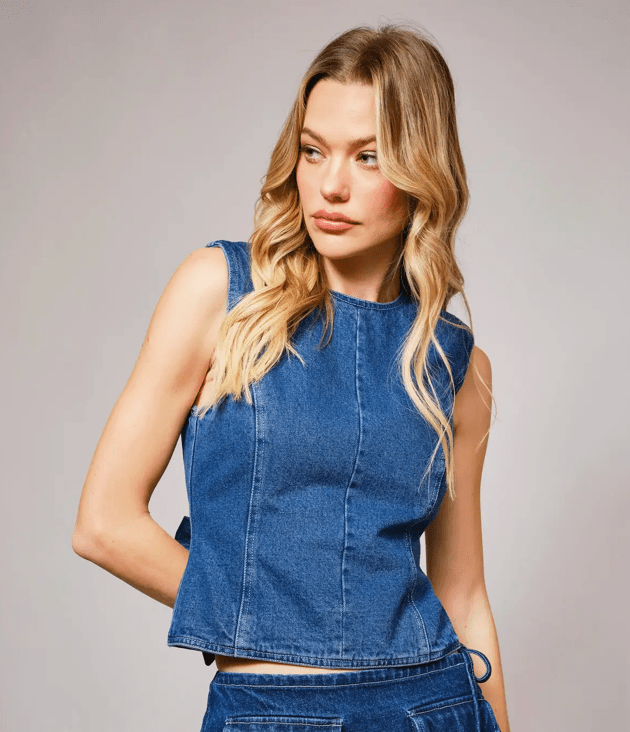 Dark Denim Cut Out Back Top - Flea Style