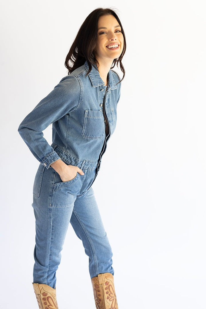 Denim Long Sleeve Jumpsuit - Flea Style