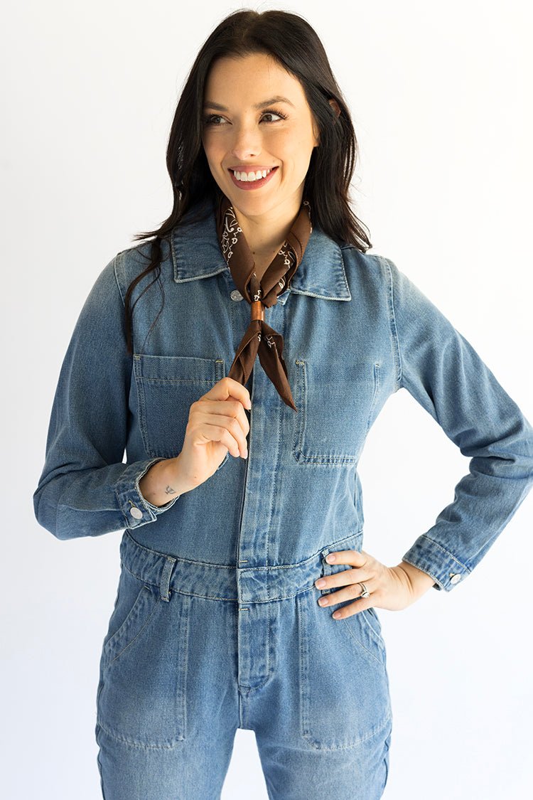 Denim Long Sleeve Jumpsuit - Flea Style