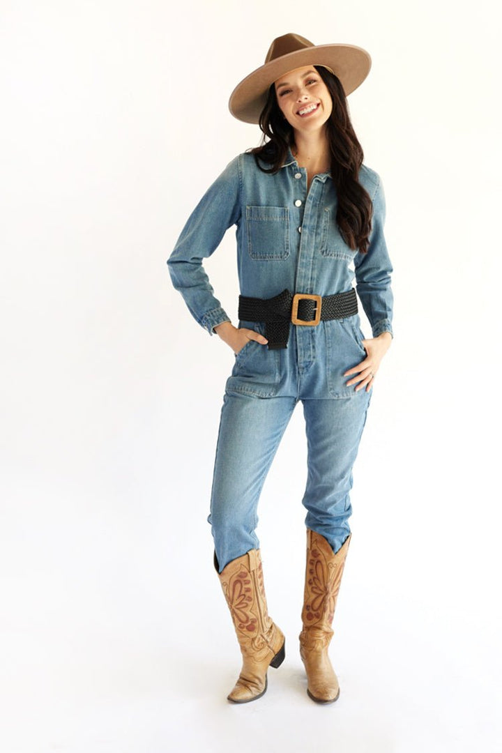 Denim Long Sleeve Jumpsuit - Flea Style