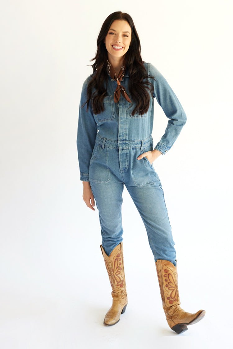 Denim Long Sleeve Jumpsuit - Flea Style