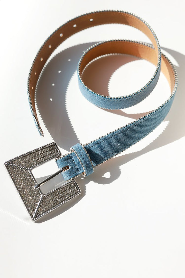 Denim Rhinestone Buckle Belt - Flea Style