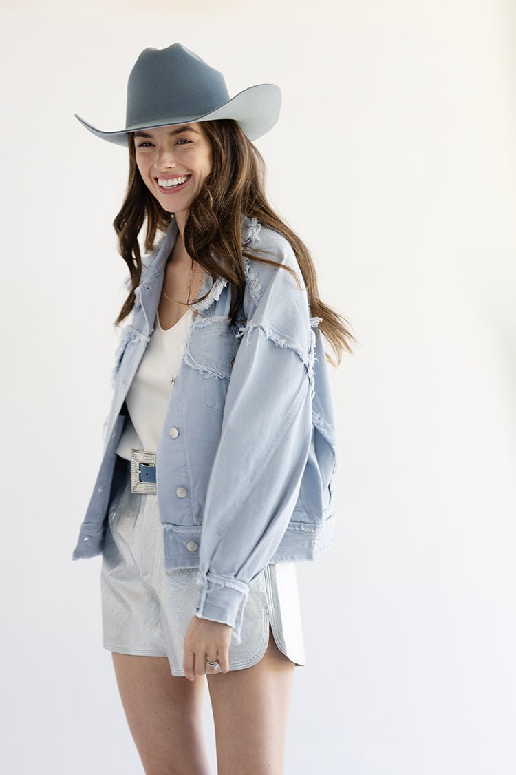 Distressed Dusty Blue Denim Jacket - Flea Style