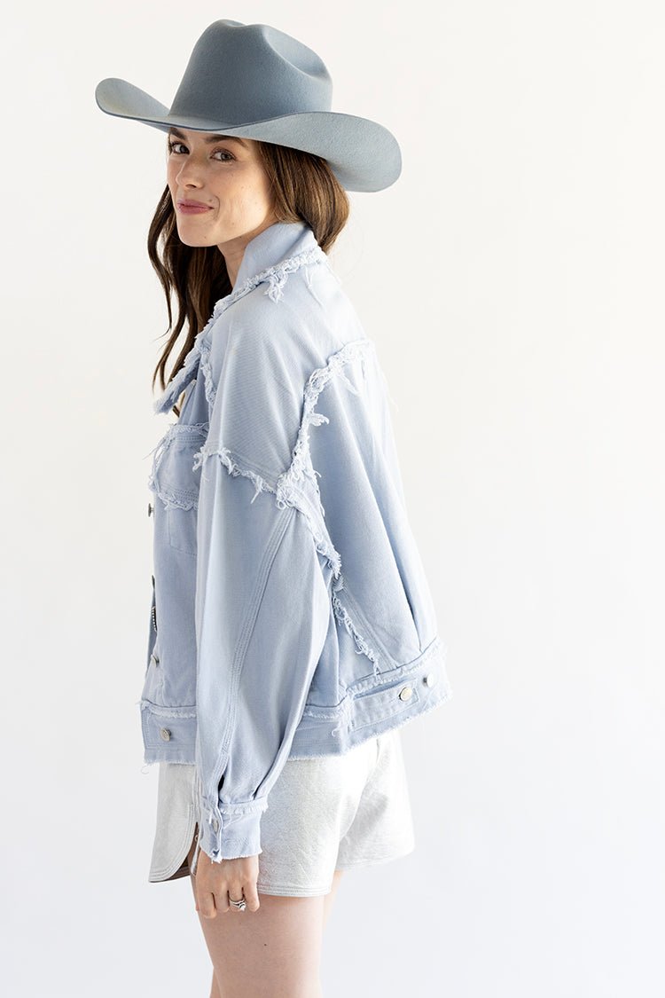 Distressed Dusty Blue Denim Jacket - Flea Style