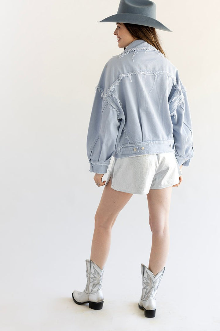 Distressed Dusty Blue Denim Jacket - Flea Style