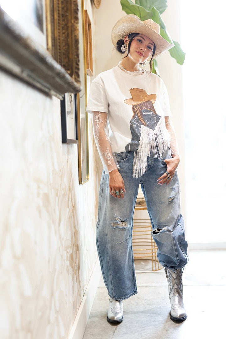 Distressed Light Wash Barrel Jeans - Flea Style