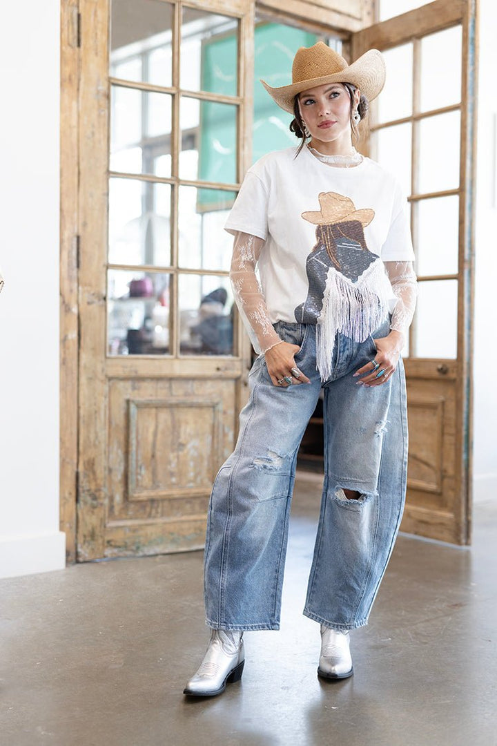 Distressed Light Wash Barrel Jeans - Flea Style