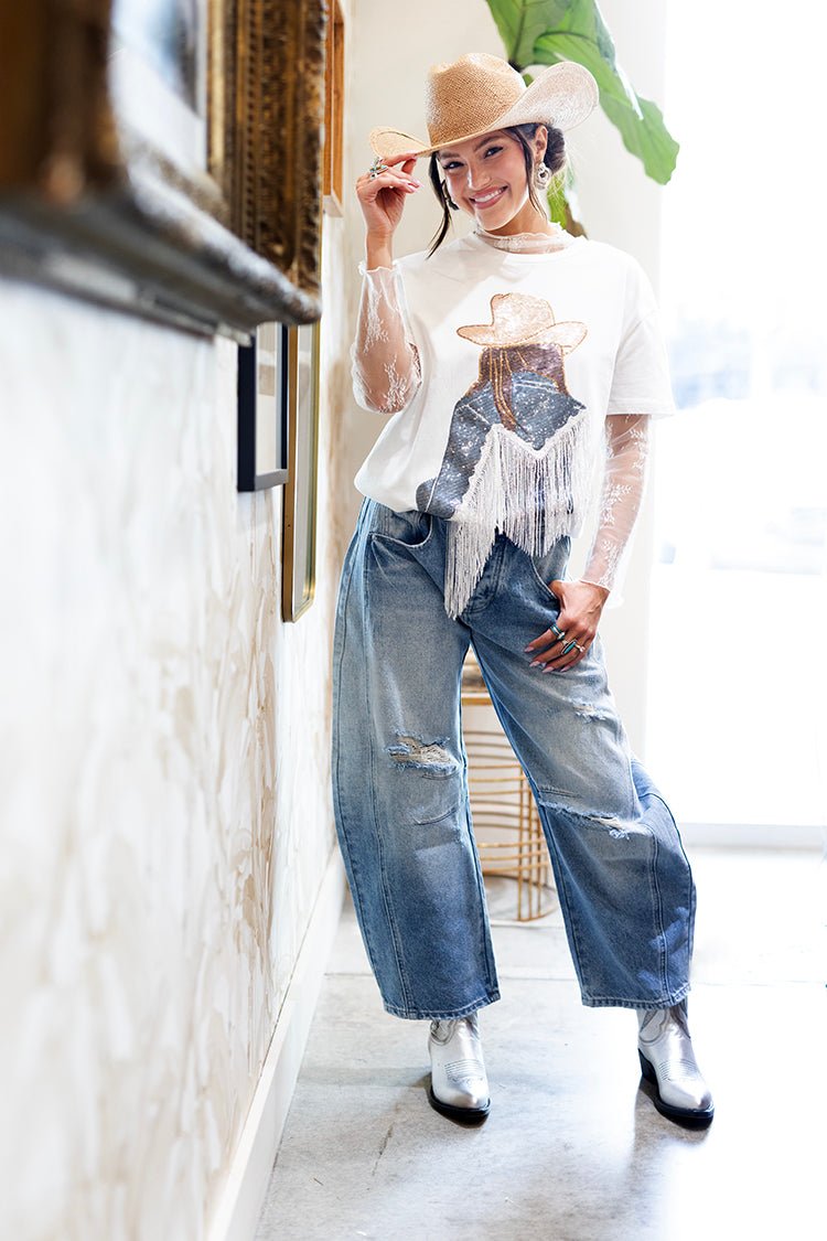 Distressed Light Wash Barrel Jeans - Flea Style