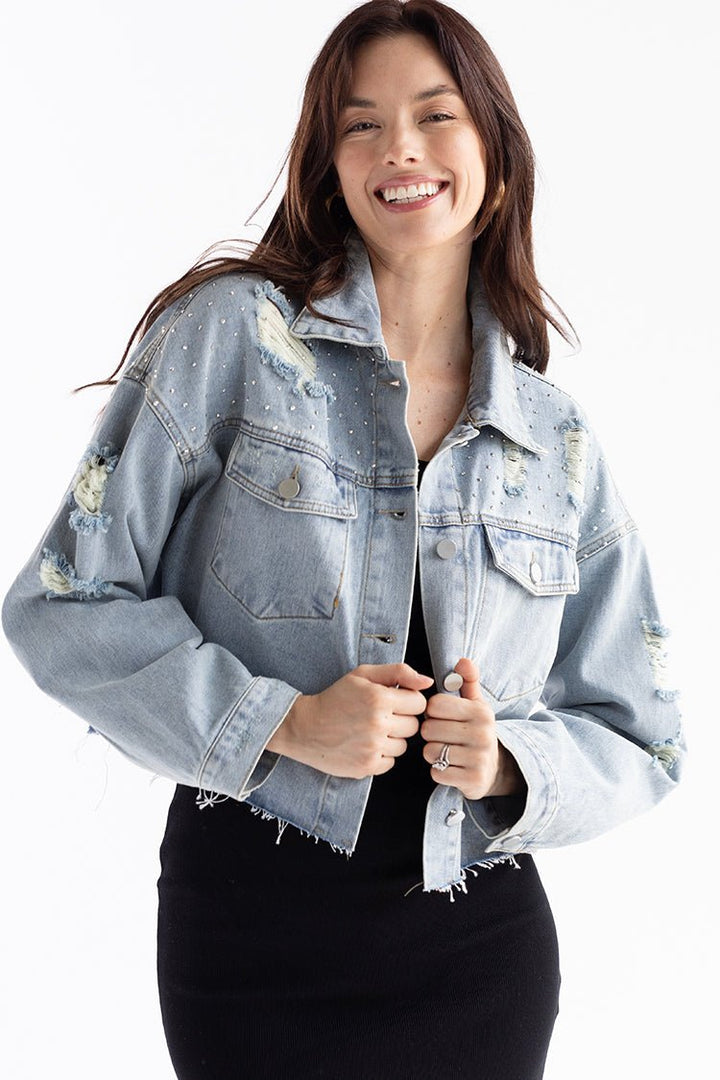 Distressed Studded Denim Jacket - Flea Style