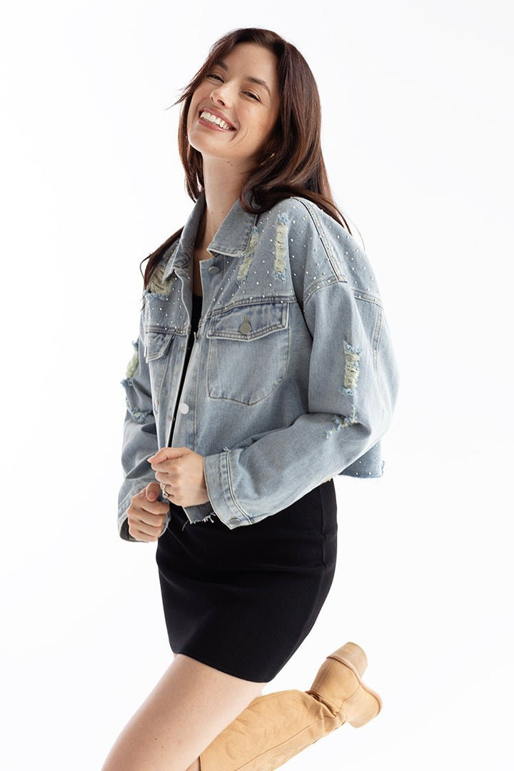 Distressed Studded Denim Jacket - Flea Style