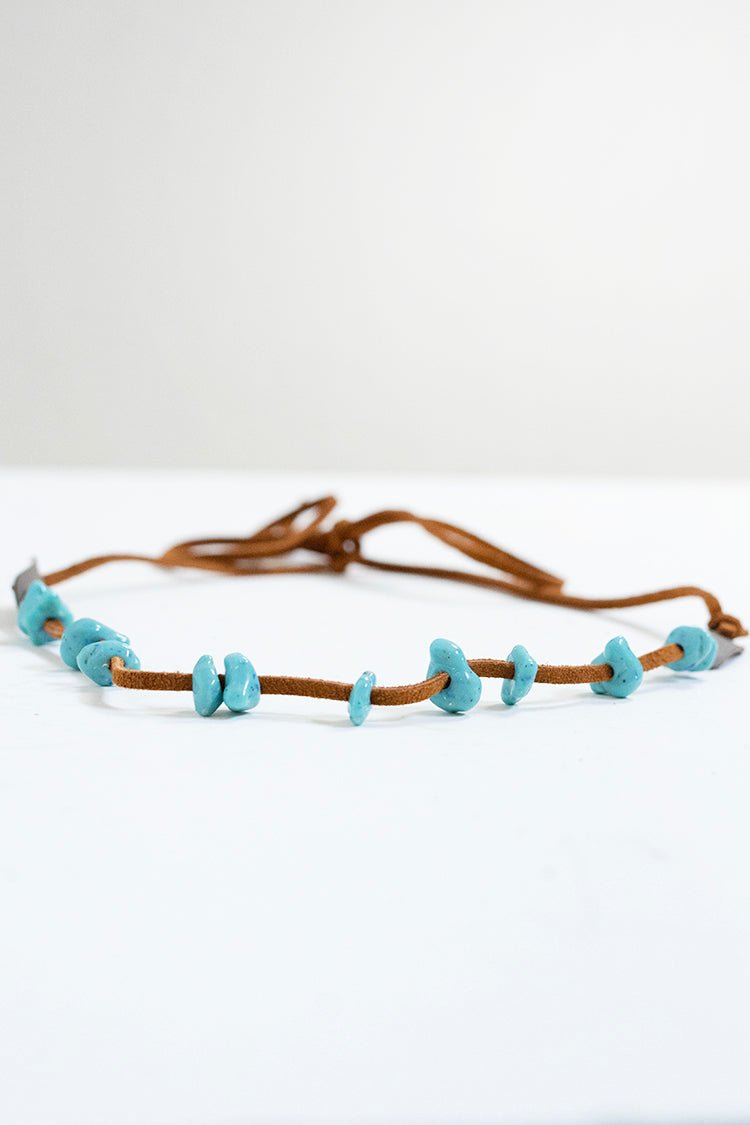 Double Wrap Turquoise and Leather Hat Band - Flea Style