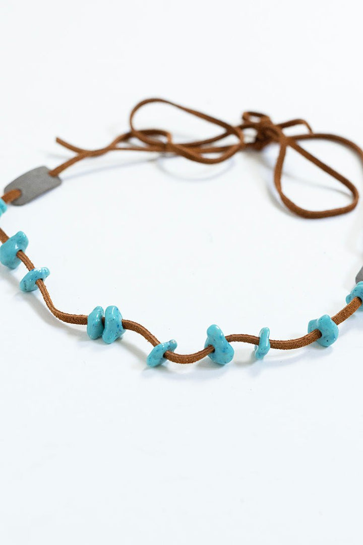 Double Wrap Turquoise and Leather Hat Band - Flea Style