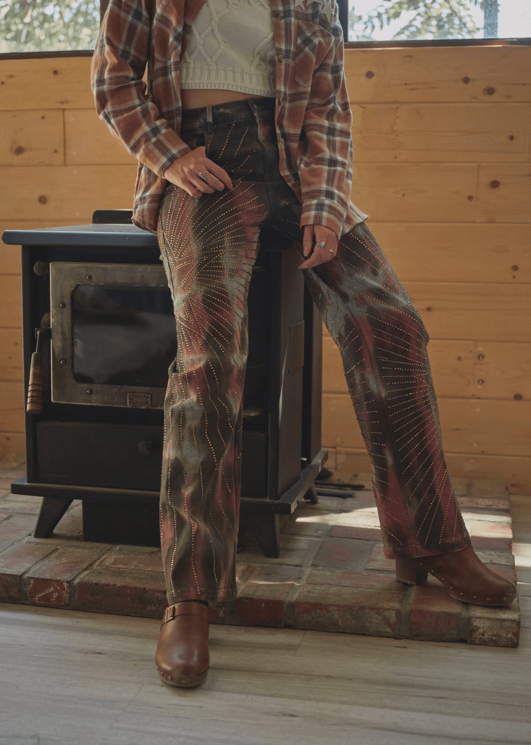 Faded Tie Dye Jeans with Rhinestone Stars - Flea Style