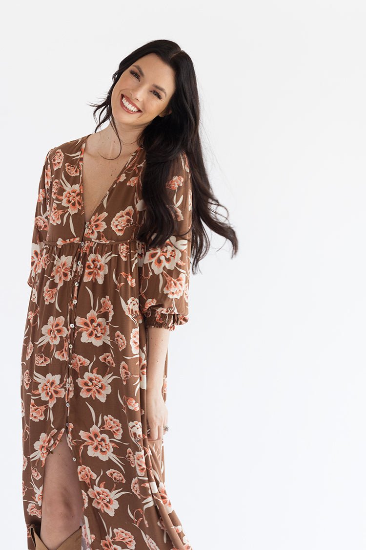 Floral Print Button Down Dress - Flea Style