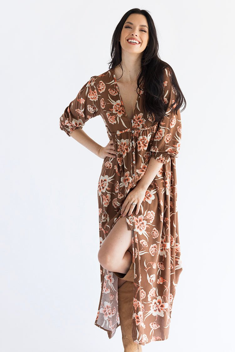 Floral Print Button Down Dress - Flea Style