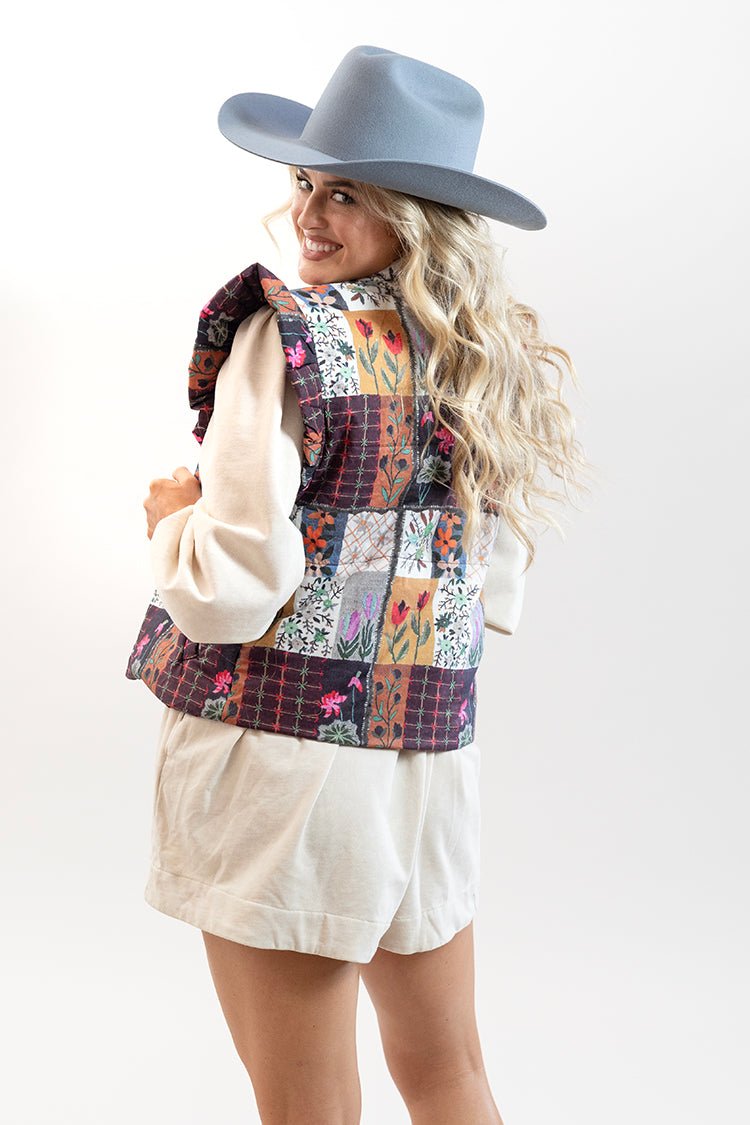 Floral Puffer Vest with Ruffle Shoulders - Flea Style