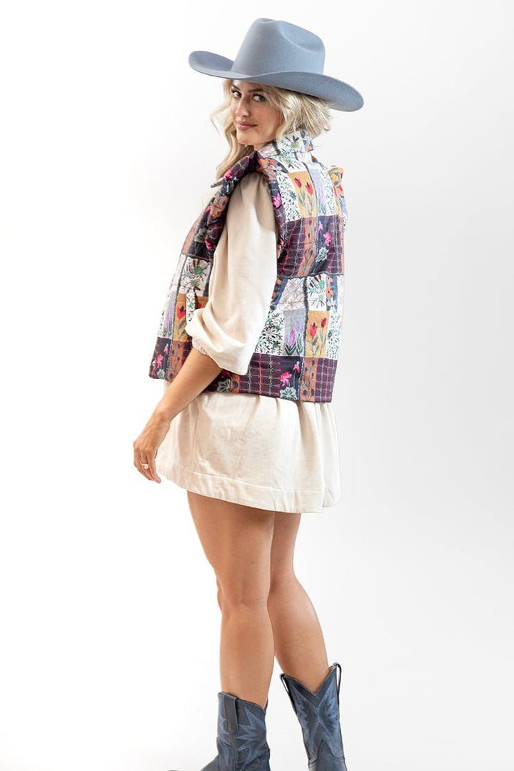 Floral Puffer Vest with Ruffle Shoulders - Flea Style