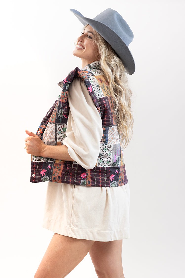 Floral Puffer Vest with Ruffle Shoulders - Flea Style