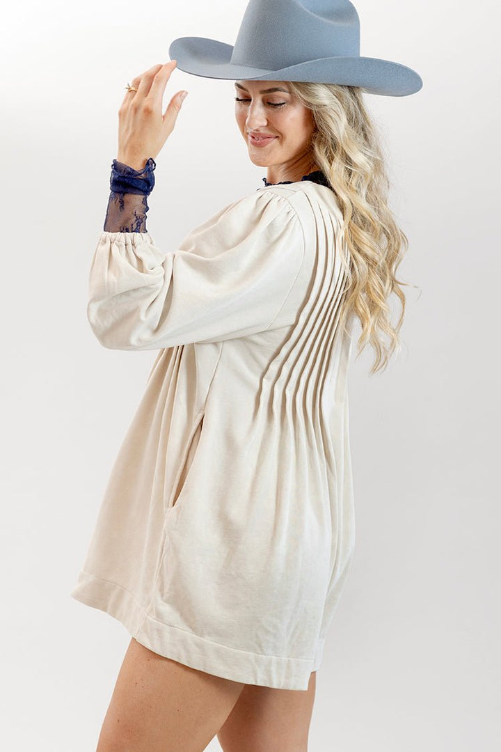 French Terry Long Sleeve Pleated Romper - Flea Style