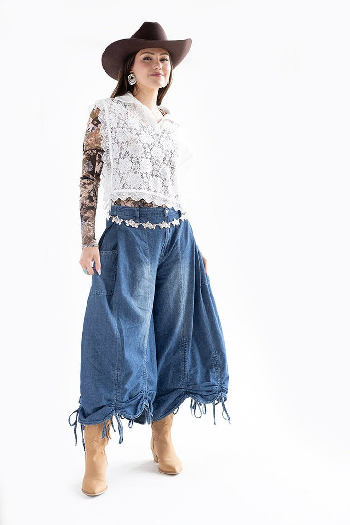 Front Tie Flowy Denim Pants - Flea Style