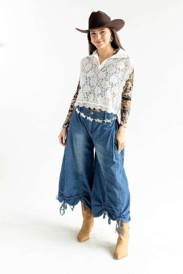 Front Tie Flowy Denim Pants - Flea Style