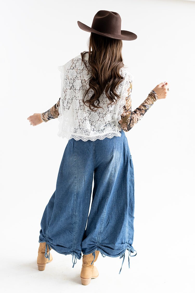 Front Tie Flowy Denim Pants - Flea Style