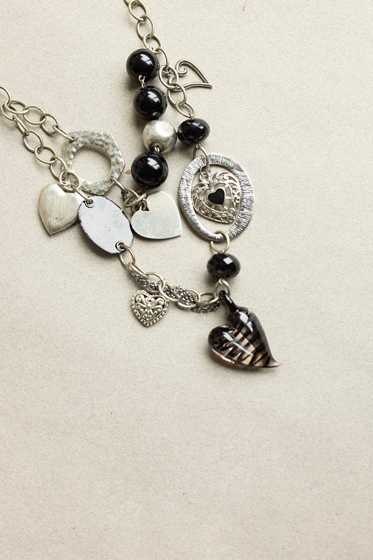 Glass Heart Vintage Charm Necklace - Flea Style