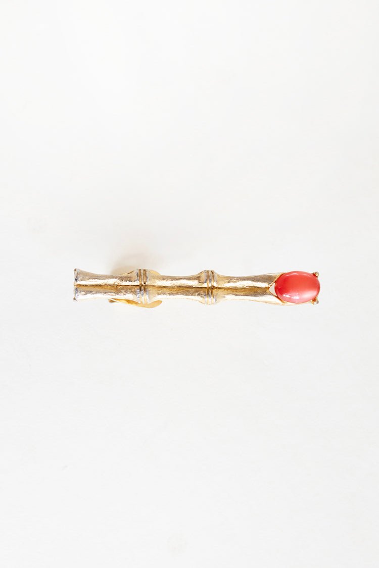 Gold Bamboo with Stone Detail Vintage Tie Clip - Flea Style