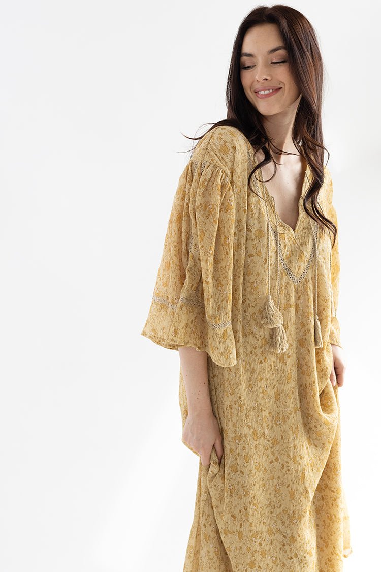 Golden Floral Midi Dress - Flea Style