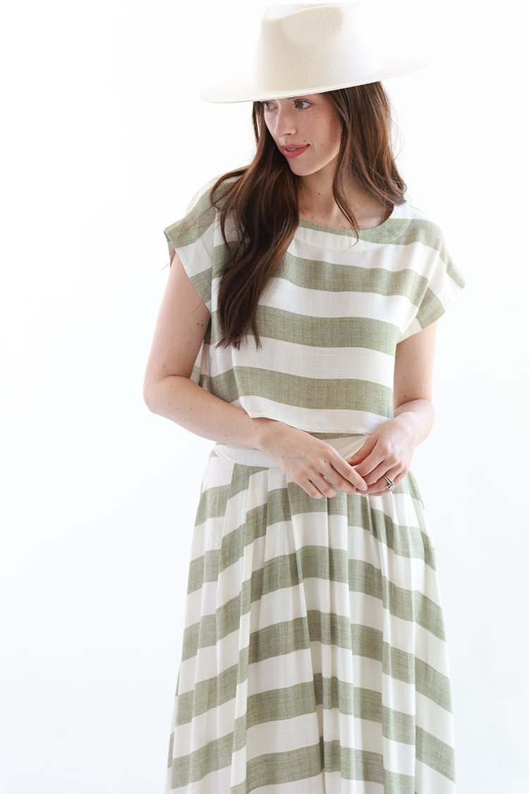 Green and White Linen Stripe Skirt - Flea Style