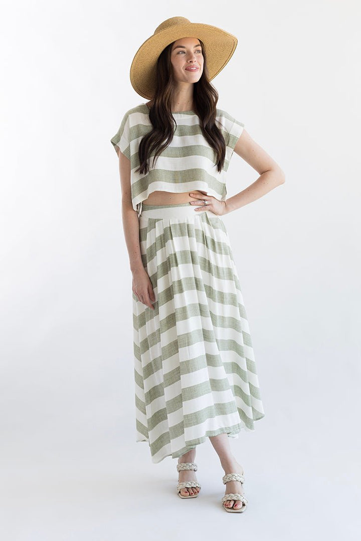 Green and White Linen Stripe Skirt - Flea Style