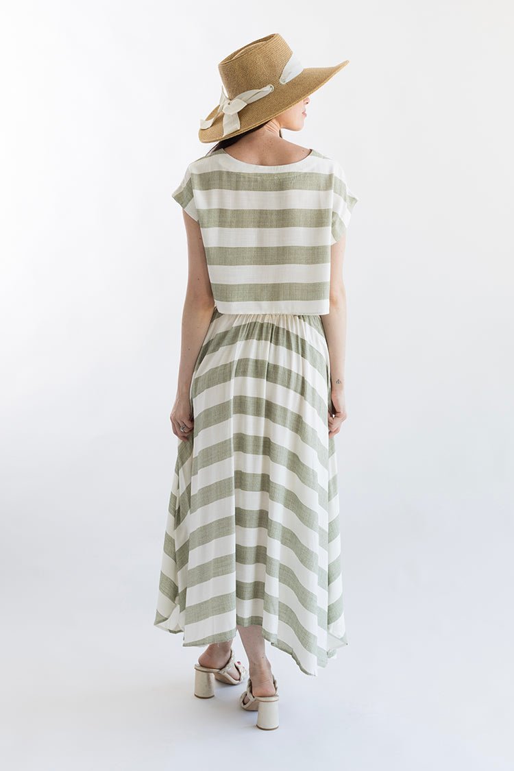 Green and White Linen Stripe Skirt - Flea Style