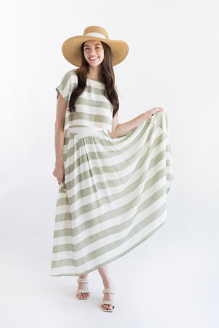 Green and White Linen Stripe Skirt - Flea Style