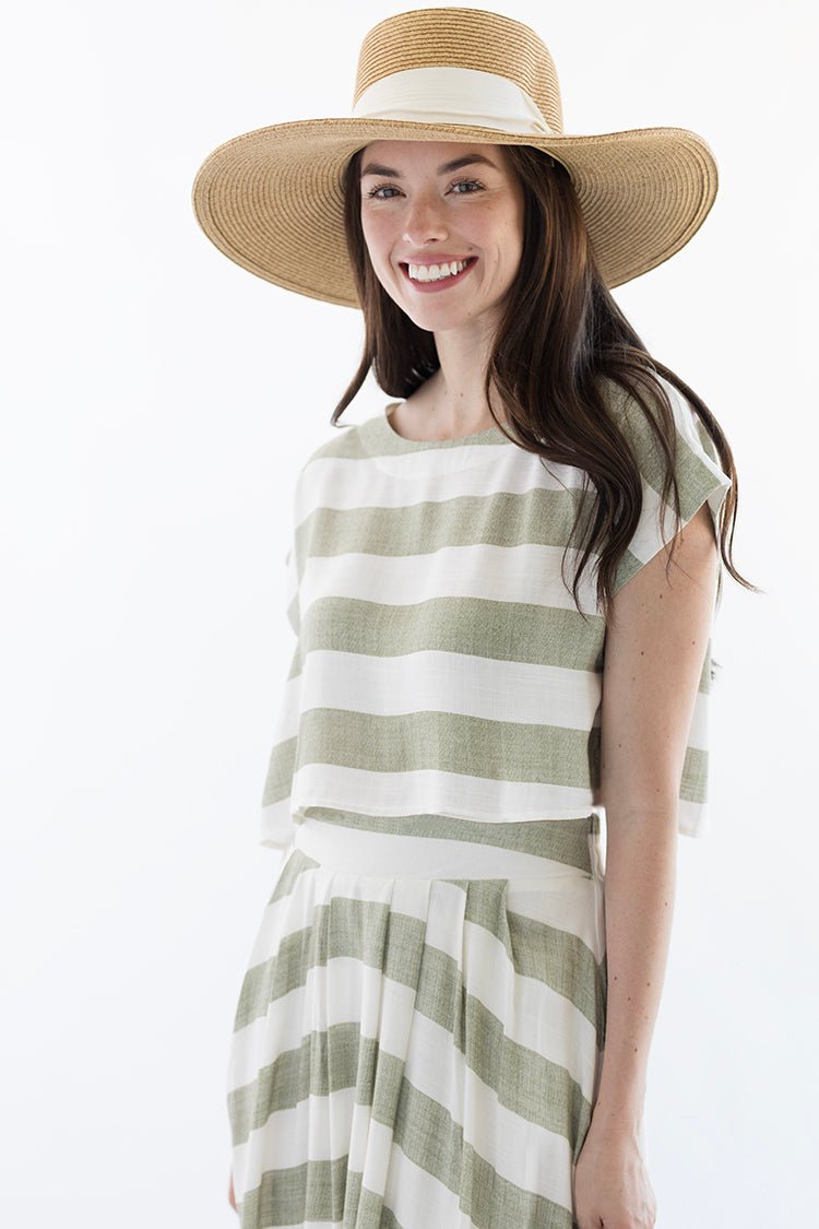 Green and White Linen Stripe Skirt - Flea Style