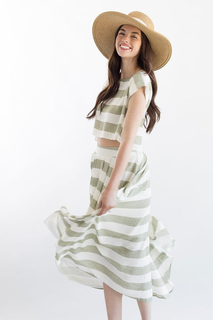 Green and White Linen Stripe Skirt - Flea Style