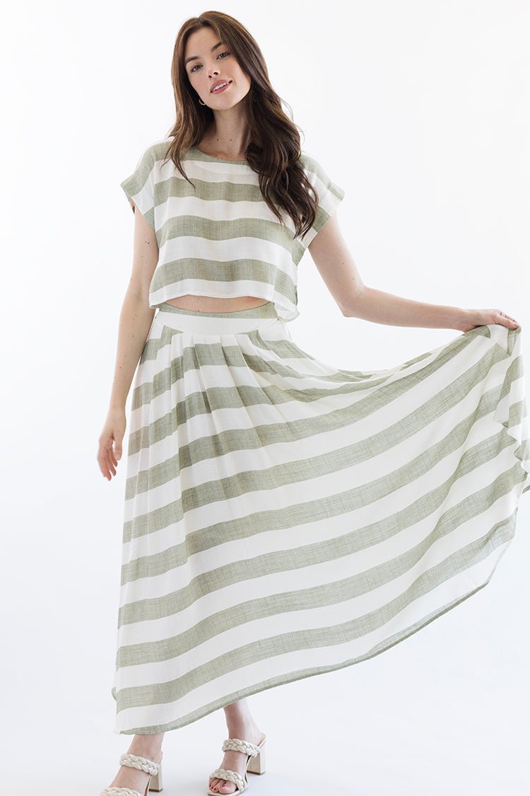 Green and White Linen Stripe Skirt - Flea Style