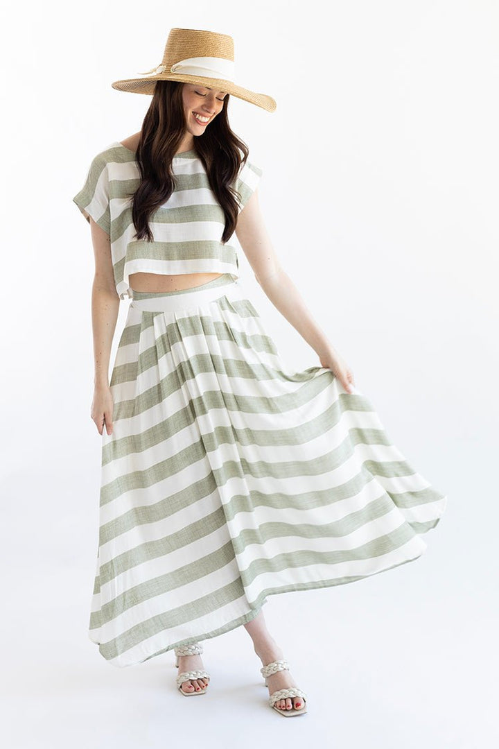 Green and White Linen Stripe Skirt - Flea Style