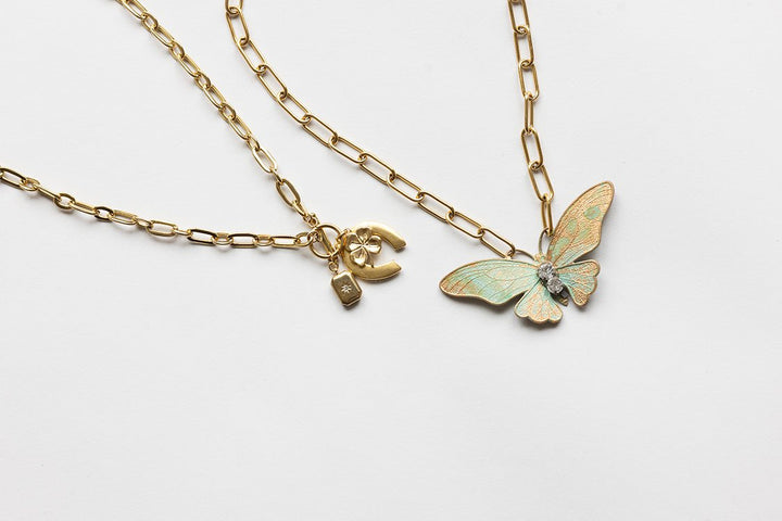 Green Vintage Inspired Butterfly Pendant Necklace - Flea Style